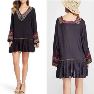 Free People Wild One Embroidered Boho cottagecore Tiered oversize Mini XS